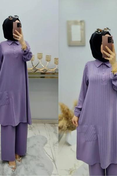 Cepli Ve Çizgili Ayrobin Takımım Lila