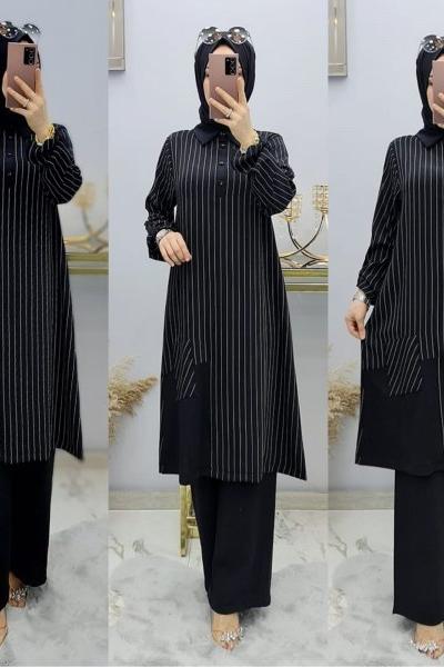 Cepli Ve Çizgili Ayrobin Takımım Siyah