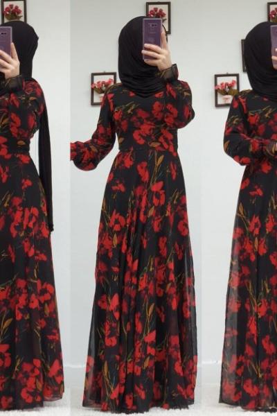 ÇİÇEKLİ ELBİSEM Bordo