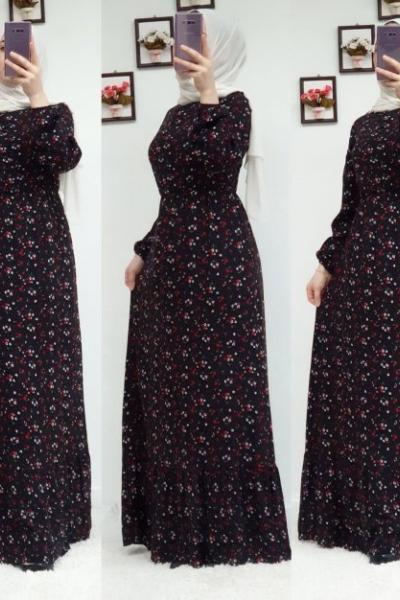 ÇİÇEKLİ ELBİSEM Siyah