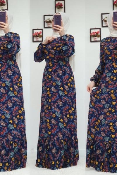 ÇİÇEKLİ ELBİSEM Lacivert