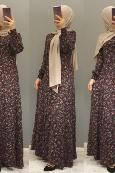 Çiçekli Elbisem Mürdüm