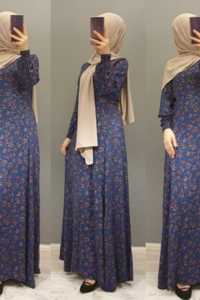 Çiçekli Elbisem Lacivert