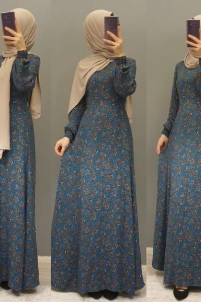 Çiçekli Elbisem Mavi