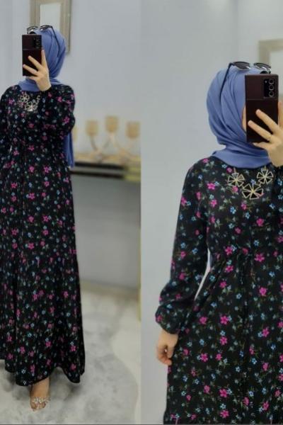 Çıtır Desen Büyük Beden Elbise  Pembe