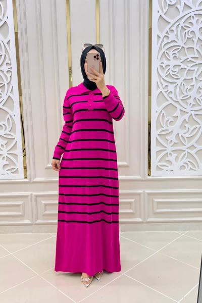 Çizgili elbise  Koyu Pembe