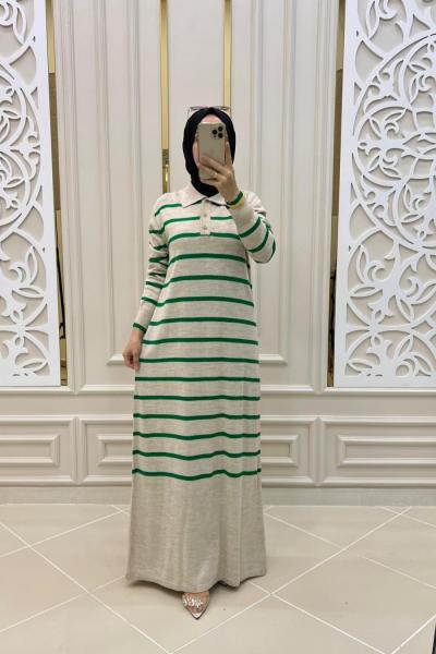Çizgili elbise  Yeşil krem