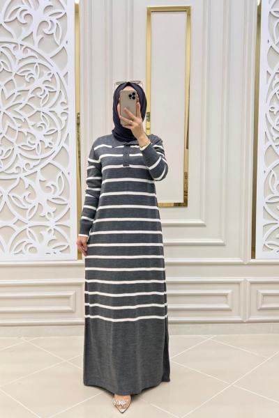 Çizgili elbise  Antrasit