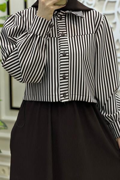 Çizgili Jile Takım  Kahverengi