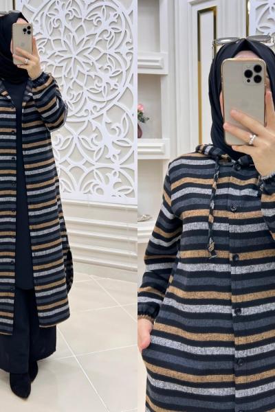 Çizgili Tesettür Kap Sarı