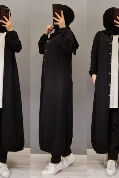 Düğmeli Kap Modelim Siyah