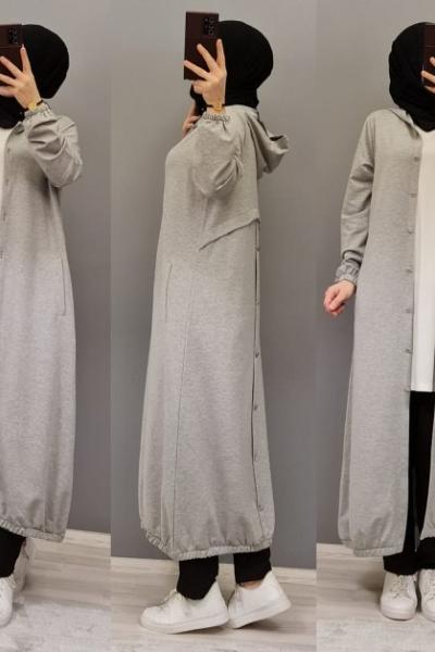 Düğmeli Kap Modelim Açık Gri