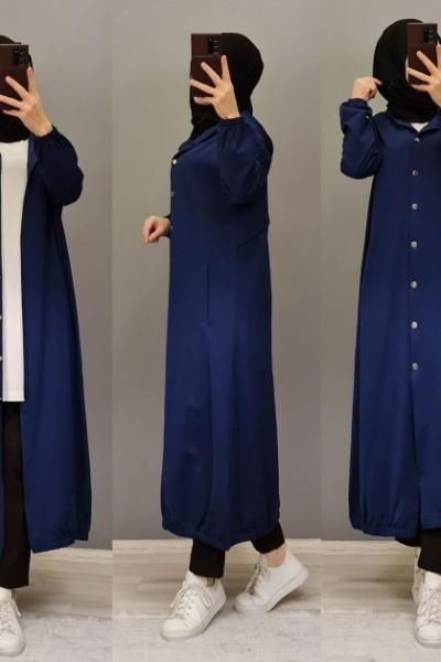 Düğmeli Kap Modelim Saks Mavisi