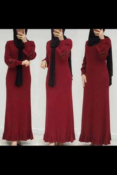 Elbise Sevenlere Yeni Sezon Triko Elbisemiz Bordo