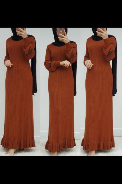 Elbise Sevenlere Yeni Sezon Triko Elbisemiz Kiremit