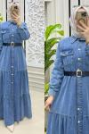Esbap Fırfırlı Kot Elbise Açık Mavi