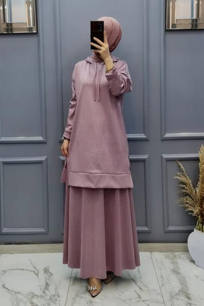 Etek Sweat Takım Büyük Bedenler Pudra