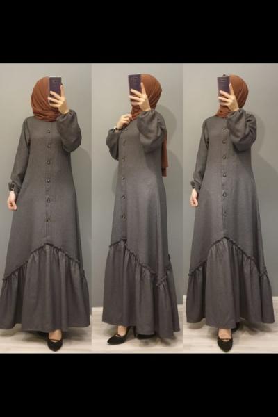 Etek Ucu Fırfırlı Elbisem Siyah