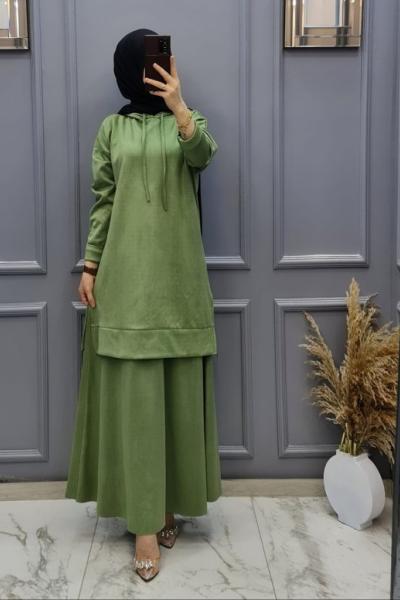 Etekli Sweat Takım Büyük Bedenler Fıstık Yeşili