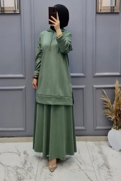 Etekli Sweat Takım Büyük Bedenler Çağla Yeşili