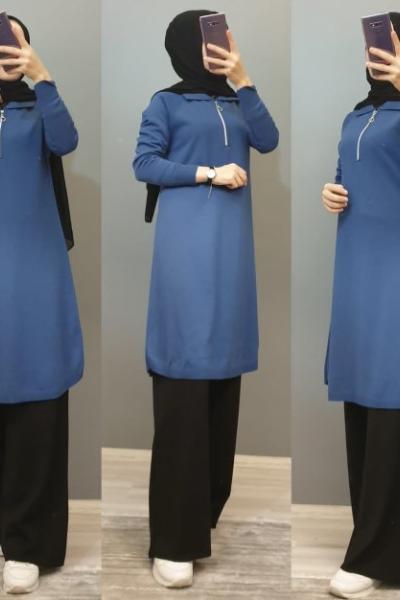 Fermuarlı Tuniğim Mavi