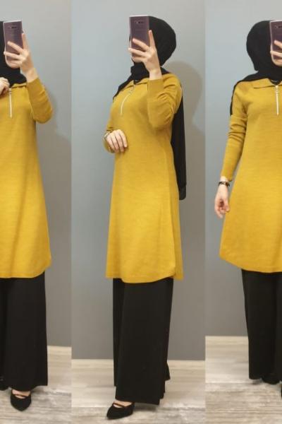 Fermuarlı Tuniğim  Hardal Sarısı