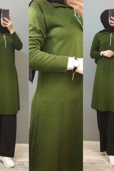 Fermuarlı Tuniğim  Haki