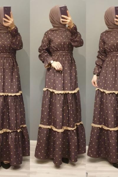 Fırfırlı Elbisem Kahverengi