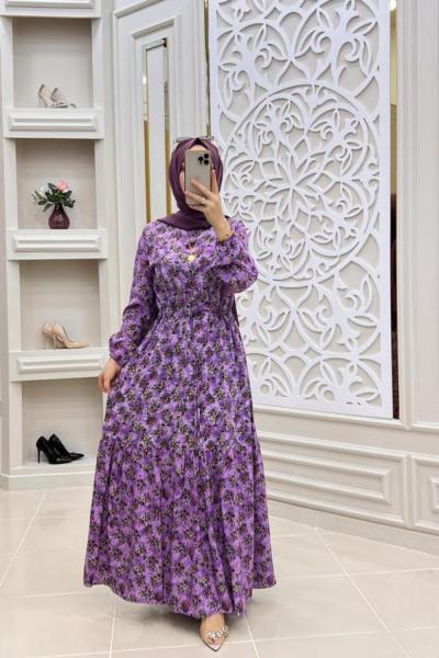 Gönül Tesettür Elbise Lila