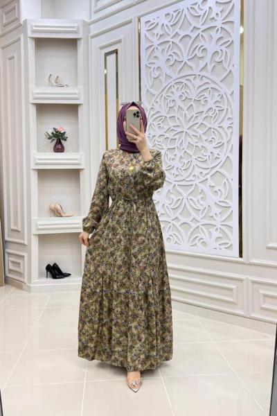 Gönül Tesettür Elbise Yağ Yeşili