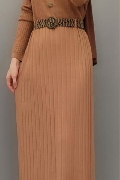 Hasır Kemerli Triko Elbisem Gül