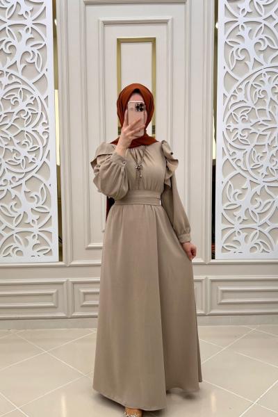 İnci Tesettür Elbise  Bej