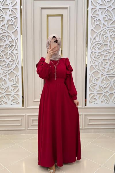 İnci Tesettür Elbise  Kırmızı