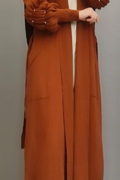 İncili Balon Kol Hırkam Kiremit