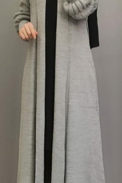 İncili Balon Kol Hırkam Gri