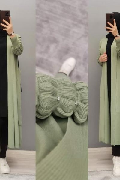 İncili Balon Kol Hırkam Yeşil