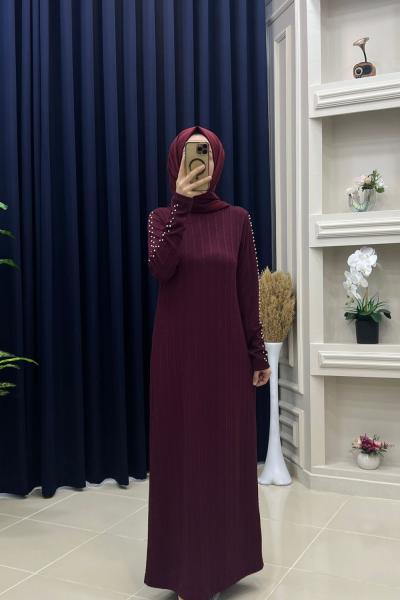 İncili Elbise Bordo