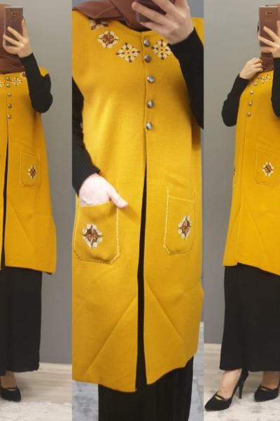 İşlemeli Yeleğim Sarı