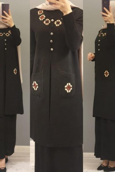 İşlemeli Yeleğim Siyah