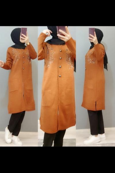 İşlemeli Hırka Modelim Kiremit