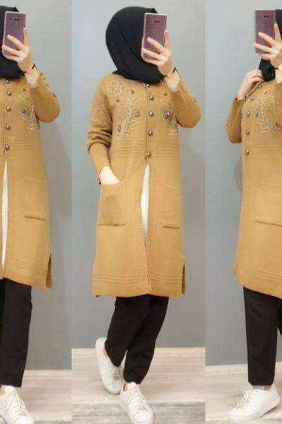 İşlemeli Hırka Modelim Soğan Kabuğu