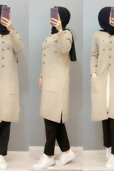 İşlemeli Model Hırkam  Vizon