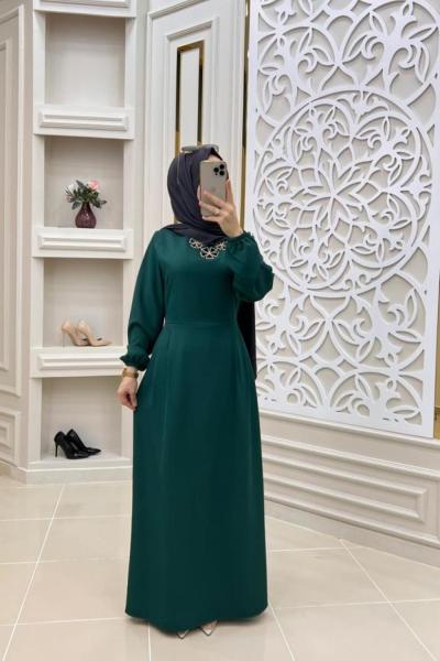 Kalem Tesettür Elbise  Zümrüt