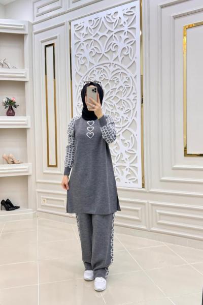 Kalpli Tesettür Takım Gri