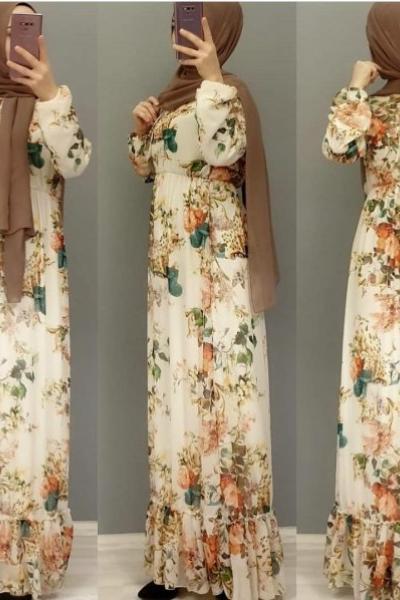 Kampanya Şifon Elbisem Krem