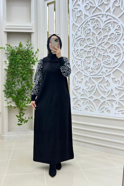 Karamel Triko Elbisem Siyah