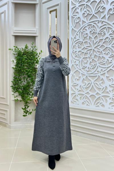 Karamel Triko Elbisem Gri