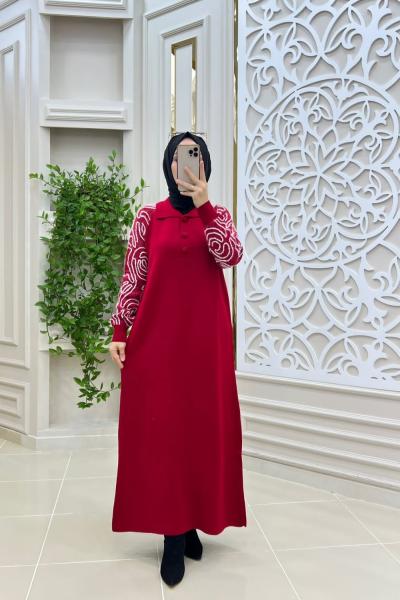 Karamel Triko Elbisem Kırmızı