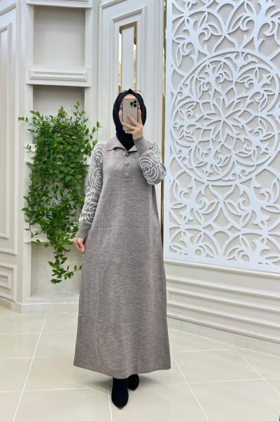 Karamel Triko Elbisem Vizon