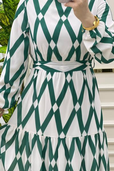 Kare Elbise  Yeşil Beyaz